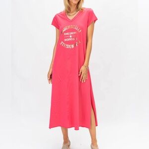 One size Long Cotton Mademoiselle Rive Droite Pink Graphic Dress NWT